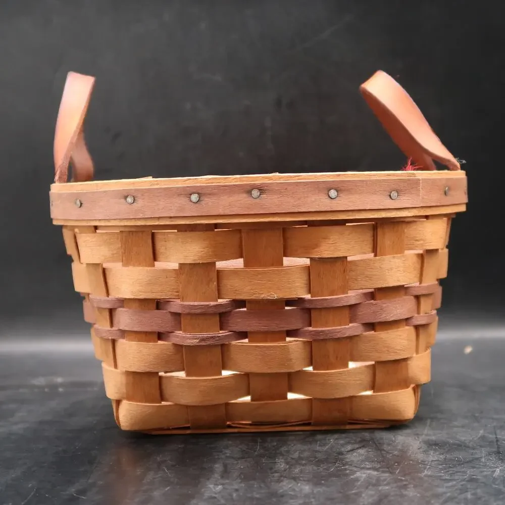 Longaberger Pansy Basket Leather Handles With Liner & Booklet 1992 6in Vintage